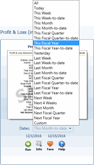 Profit and Loss Statement in Quickbooks: Data Range image